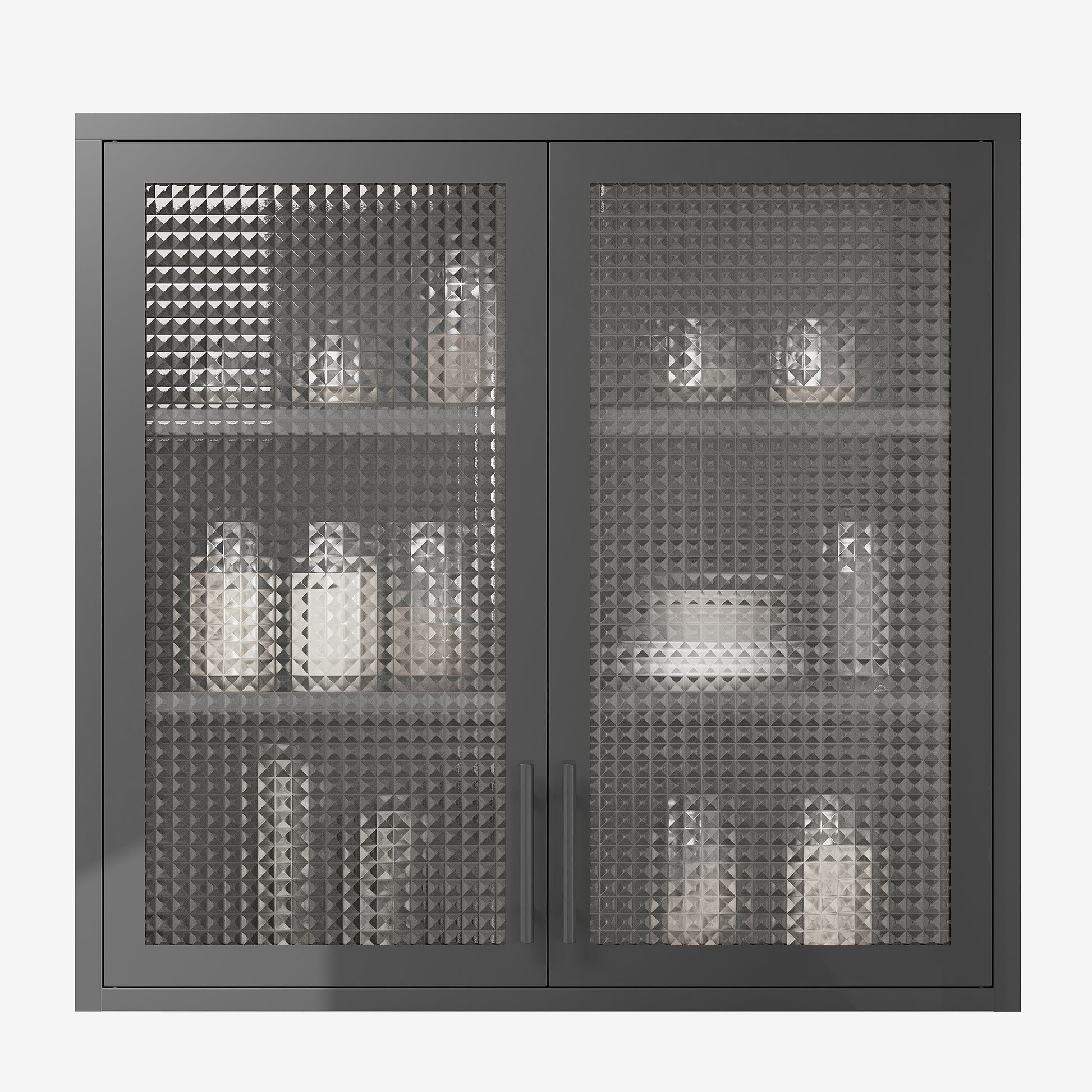 Retro Style Wall Mounted Cabinet Table Top Storage Cabinet With Hazy Glass Doors And 2 Adjustable Shelves For Bathroom Kitchen Living Room Kitchen Hallway Black Outdoor Paint, Waffle Grids Glass Square 3 4 Shelves Powder Coated Black Kitchen Glass Doors