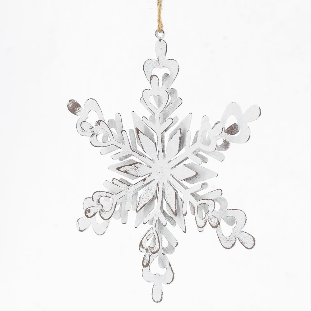 6.3X1.8X6.7" Iron Snowflake Hanger, Decorative Hanging Ball Christmas Tree Ornaments For Holiday Party Decorations, Set Of 6 White Iron