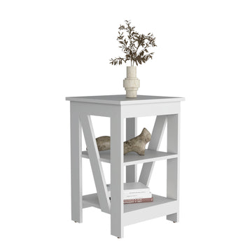 3 Tier End Table Nightstand, Side Table For Small Space, White White Solid Wood Mdf Engineered Wood