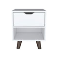 Crail Nightstand With 1 Open Storage Shelf, 1 Drawer And Wooden Legs White 1 Drawer Bedroom Open Storage Modern Drawers Particle Board Engineered Wood