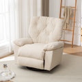 Beige Relaxing Recliner Chair,Soft Artificial Fleece, Overstuffed, Swivel, Glider, Side Pocket Beige Manual Push Button Wood Medium Soft Tufted Back Modern Push Button Oak Cotton Fleece