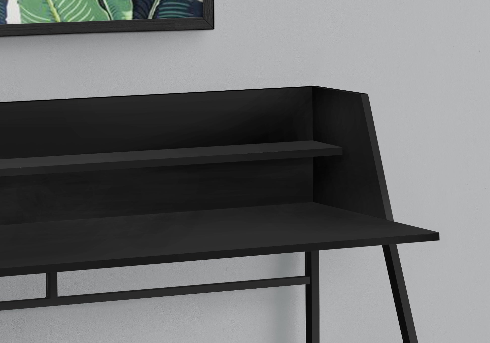 Computer Desk, Home Office, Laptop, Storage Shelves, 48"L, Work, Black Laminate, Black Metal, Contemporary, Modern Black Particle Board