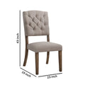 Dining Side Chair With Linen Tufted Back, Set Of 2, Beige Beige Wood