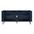 Exquisite Vertical Striped Four Door Sideboard With Sturdy Metal Legs And Semi Circular Handles, Suitable For Study, Entryway And Living Room Navy Blue Primary Living Space American Design Mdf