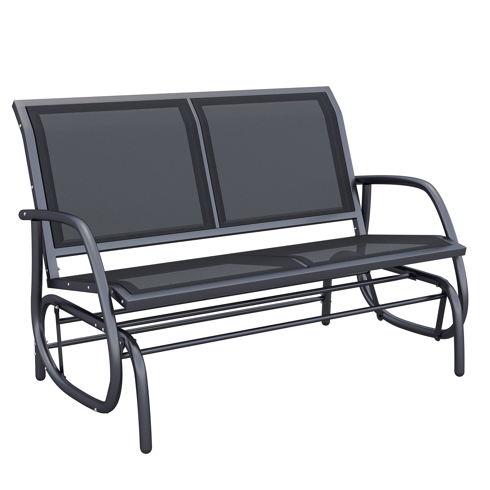 Outsunny 2 Person Outdoor Glider Bench, Patio Double Swing Rocking Chair Loveseat W Powder Coated Steel Frame For Backyard Garden Porch, Black Gray Steel