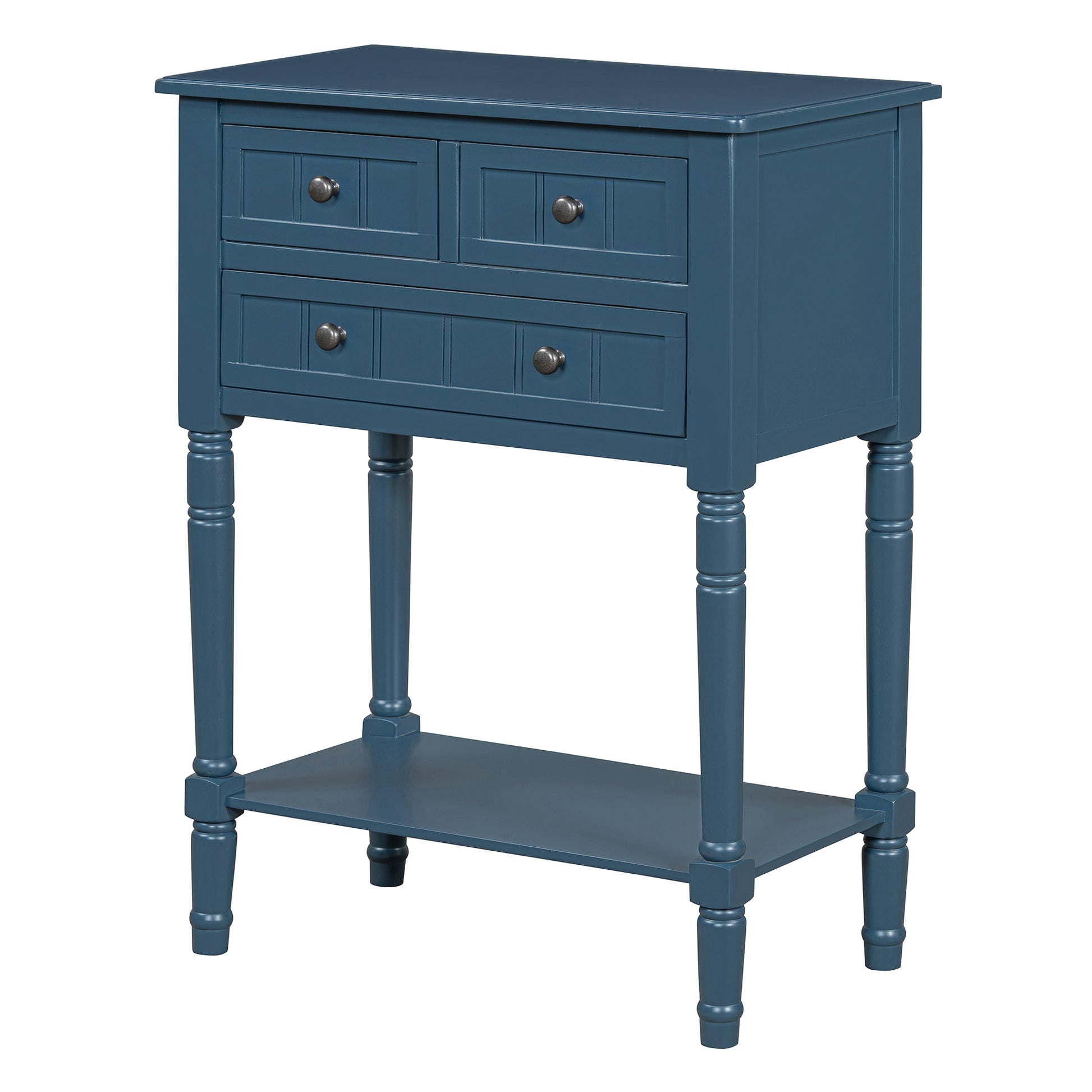 Narrow Console Table, Slim Sofa Table With Three Storage Drawers And Bottom Shelf Navy Navy Solid Wood Mdf