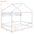 Wooden Full Size House Bed With Storage Shelf,Kids Bed With Fence And Roof, White Full White Wood