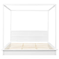 King Size Wood Led Canopy Bed ,Canopy Platform Bed With Support Slats, No Box Spring Needed, Whitekig King White Plywood