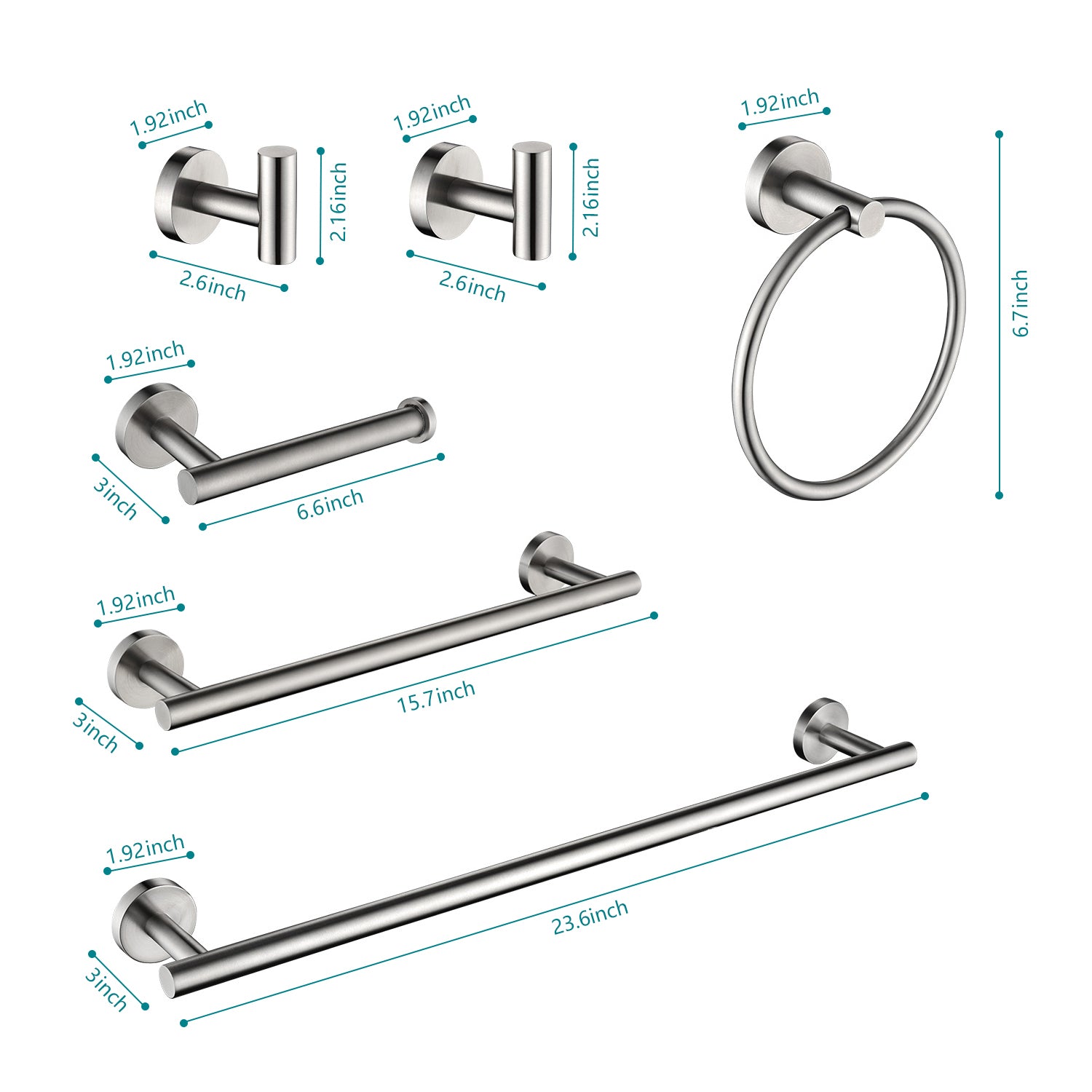 6 Piece Stainless Steel Bathroom Towel Rack Set Wall Mount Brushed Nickel Stainless Steel