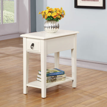 White 1 Drawer Accent Table With Shelf White Primary Living Space Drawers Rectangular Solid Wood