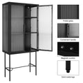 Elegant Floor Cabinet With 2 Tampered Glass Doors Living Room Display Cabinet With Adjustable Shelves Anti Tip Dust Free Easy Assembly Black Color Black Steel