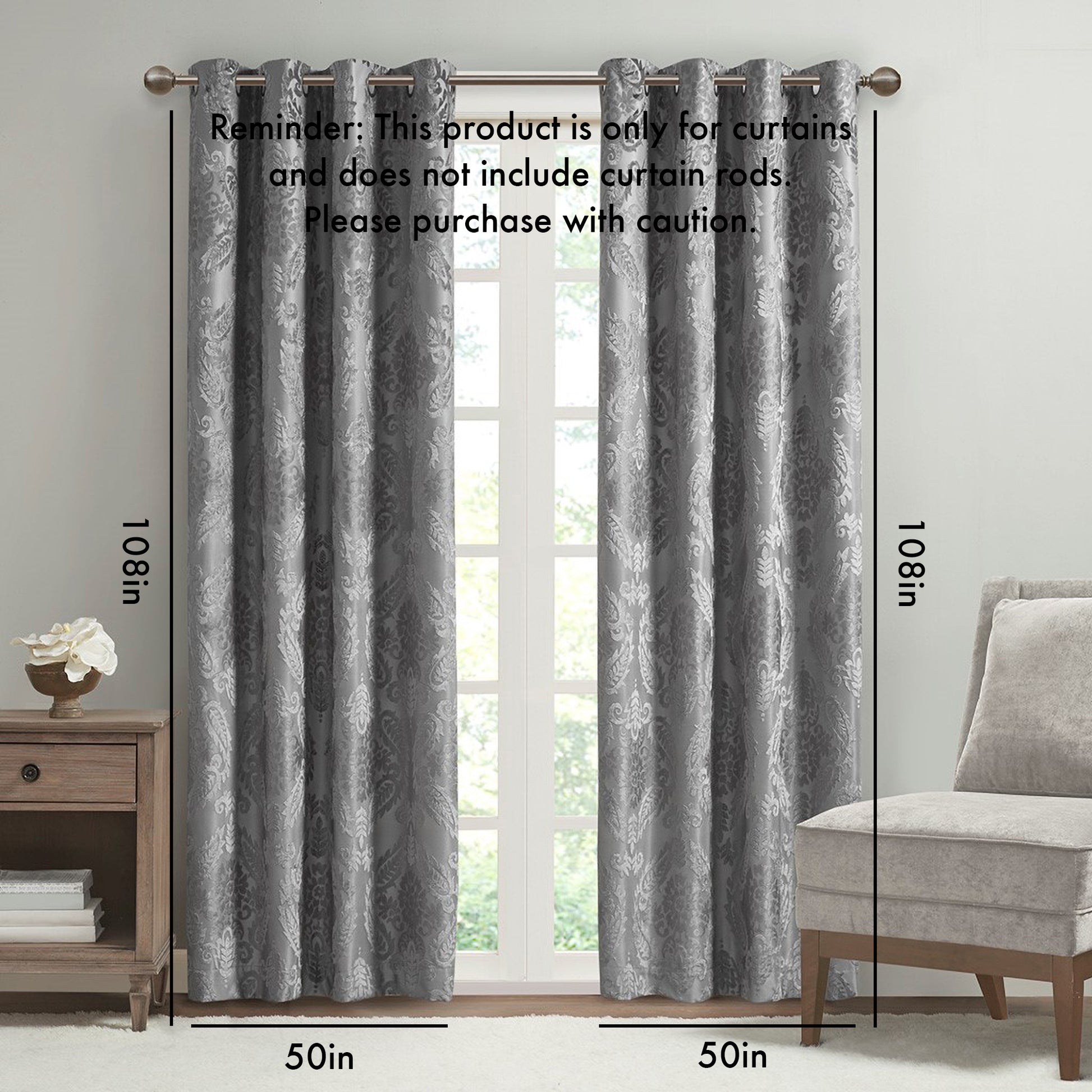 Knitted Jacquard Paisley Total Blackout Grommet Top Curtain Panel Only 1 Pc Panel Grey Polyester