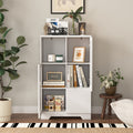 Wooden Floor Cabinet With 2 Glass Doors And 2 Storage Space,White ,Living Room Bathroom Entryway White White Mdf