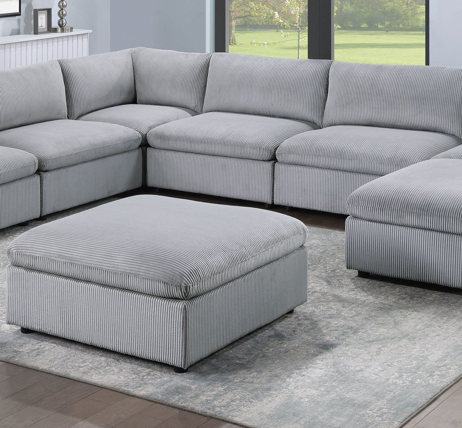 Dark Gray Color 8Pc Modular Sectional Set Corduroy Upholstery Couch 3X Corner Wedge 3X Armless Chairs 2X Ottomans Living Room Furniture Dark Gray Primary Living Space Cushion Back