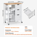 Rolling Portable Small Kitchen Island Cart On Wheels With Solid Wood Top, Dining Room Serving Utility Carts Mobile Movable With 3 Drawers And Storage Shelves Cabinet, White White White Dining Room American Design Rectangular Kitchen Island Sets Mdf Small