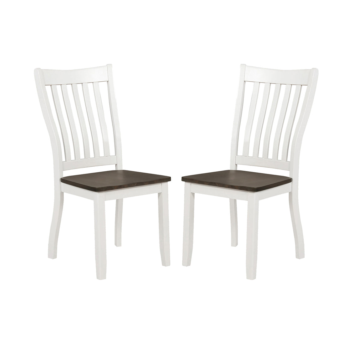 Set Of 2 Wooden Dining Chairs, Distressed White And Espresso Off White Dining Room Dining Chairs Slat Back Set Of 2 Mdf Acacia