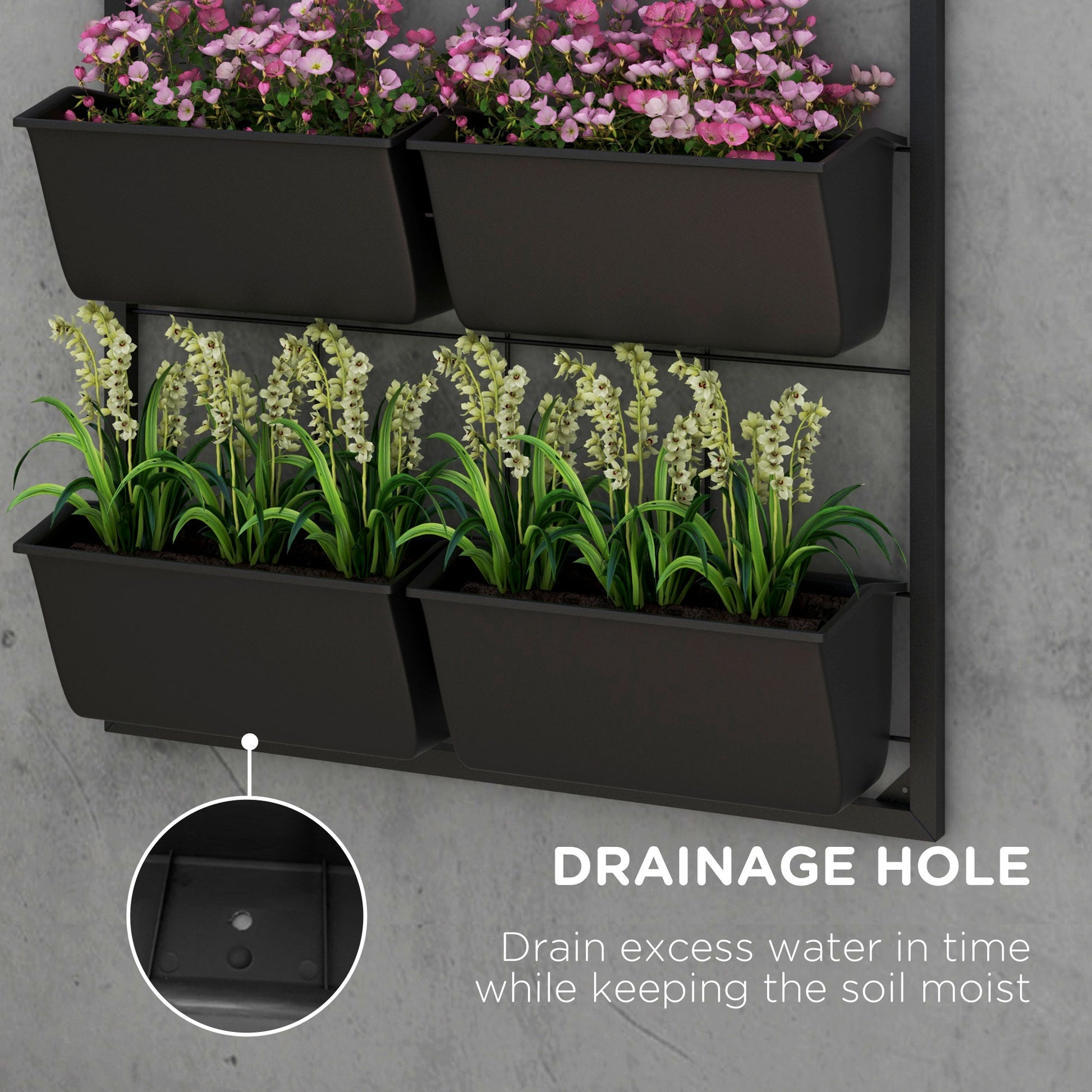 wall mounted plant rack Outsunny 3 Tier Wall Planter With 6 Pots For Indoor And Outdoor Use, H