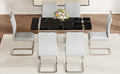 Table And Chair Set.A Rustic Industrial Rectangular Mdf Black Dining Table With Mdf Desktop And Electroplated Silver Metal Legs.Paried With 6 Chairs With Pu Cushion And Metal Legs. Black,Light Gray,Silver Seats 6 Mdf Metal