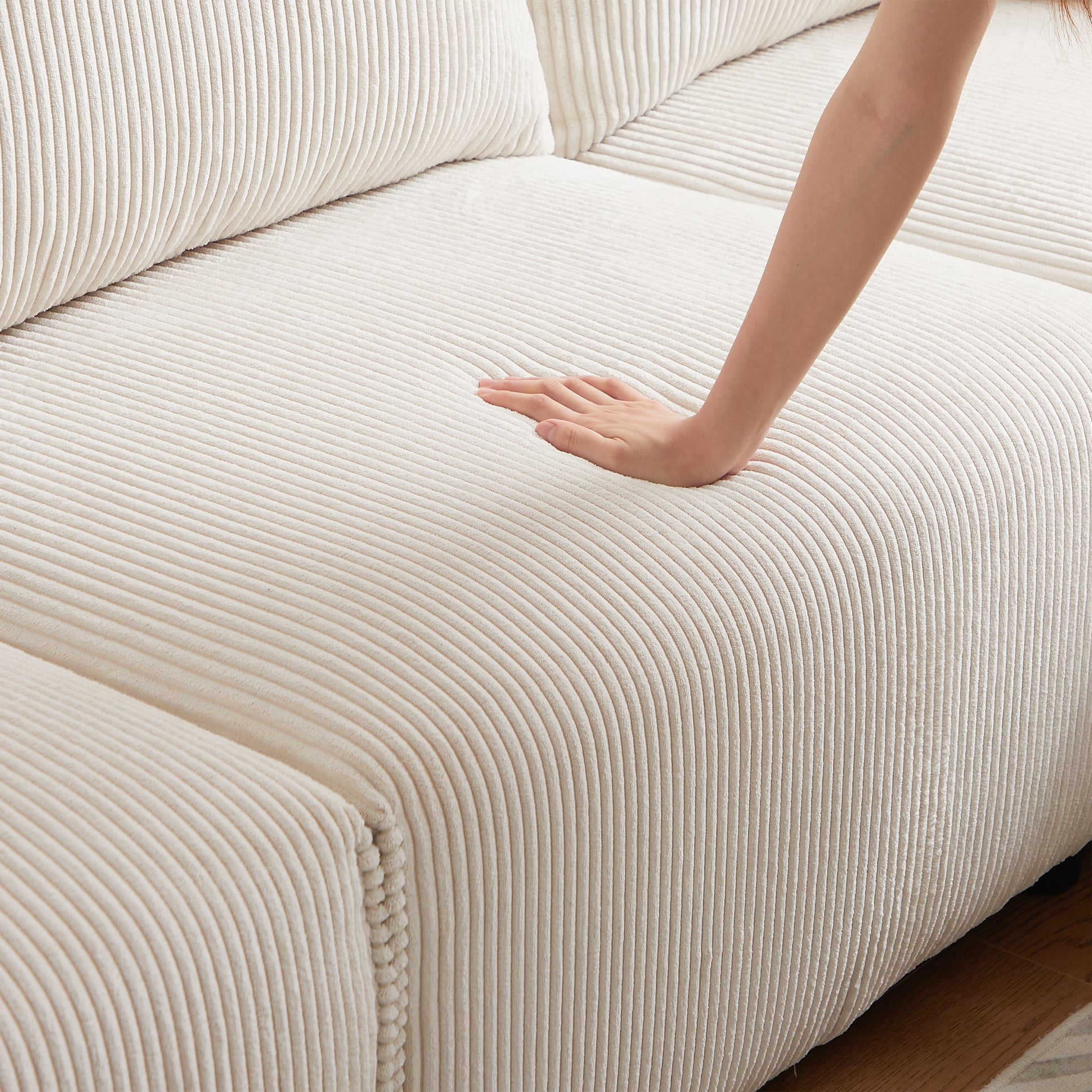 Multi Module Combination Style Sofa For Living Room, Bedroom And Other Lounge Spaces, Modern Minimalist Corduroy Combination Sofa With 2 Comfort Cushions With Usb & C Charging Ports,Beige,Two Sets Beige Foam Fabric 8 Seat