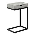 Accent Table, C Shaped, End, Side, Snack, Storage Drawer, Living Room, Bedroom, Grey Laminate, Black Metal, Contemporary, Modern Grey Particle Board