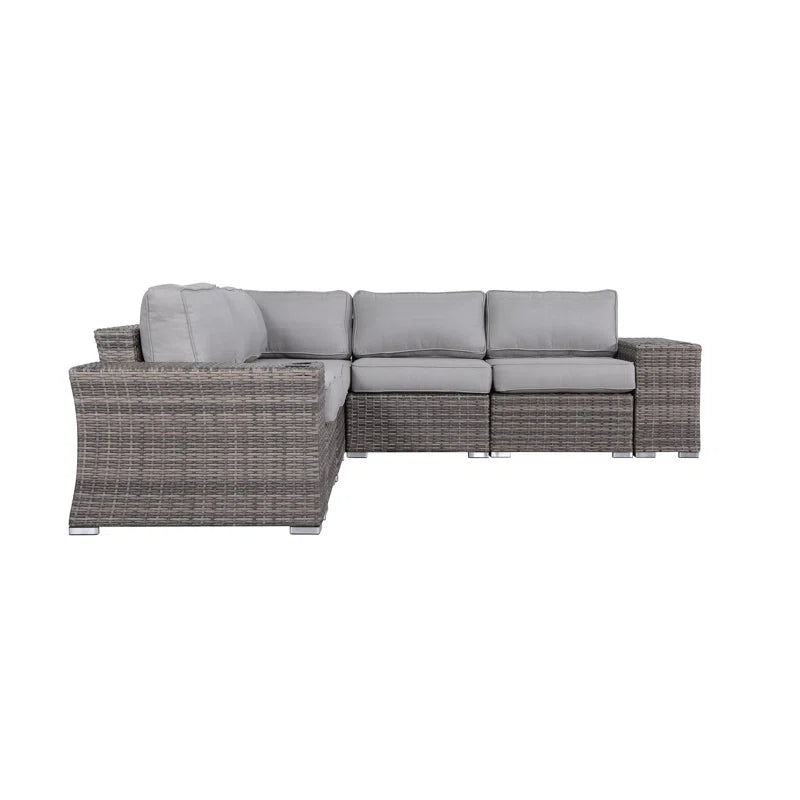 7 Piece Rattan Sectional Sofa Set With Cushions Fully Assembled Grey Mix Wicker