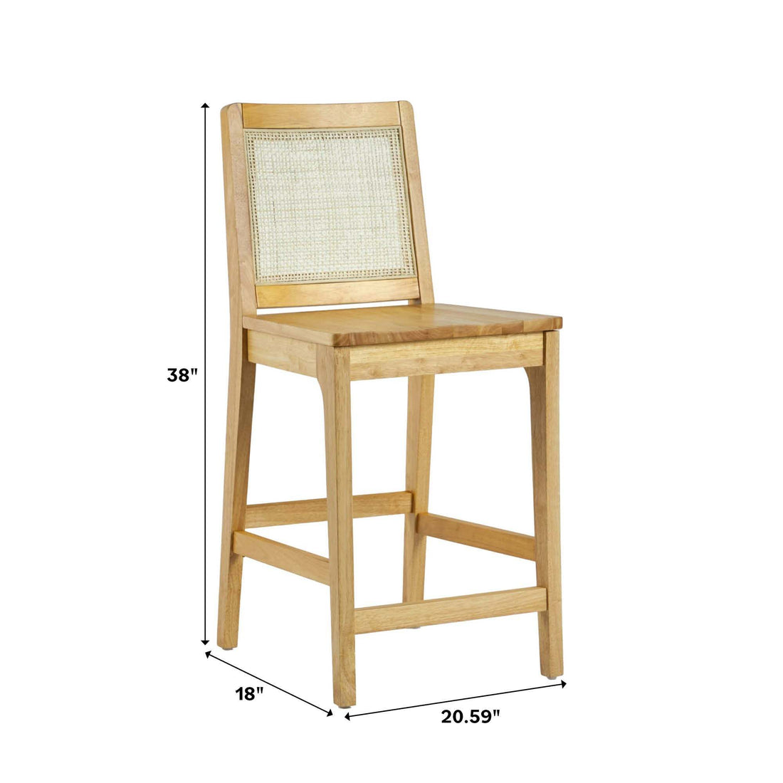 Transitional Solid Wood And Rattan Counter Stool, Set Of 2, Natural Natural Rubberwood Wood