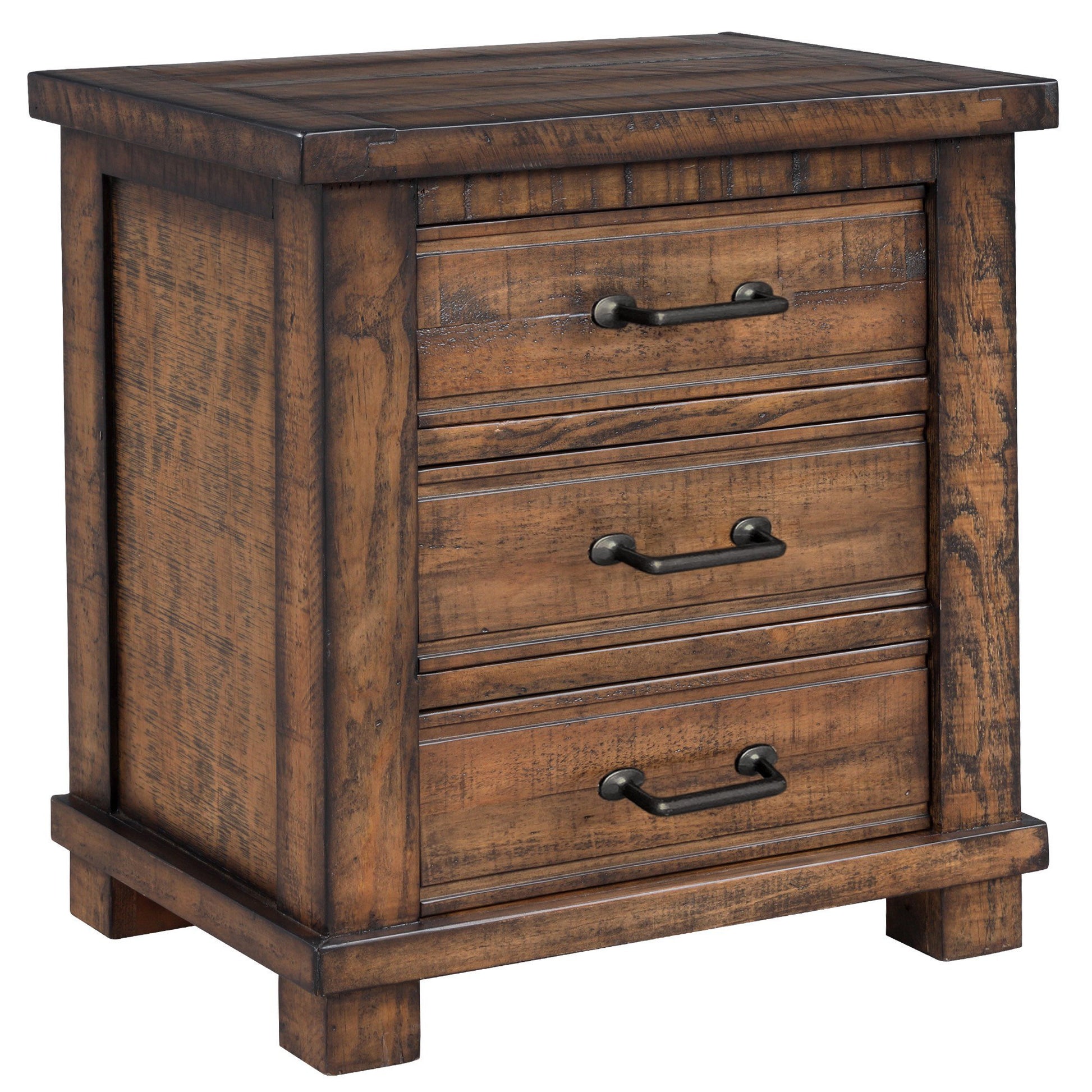 Rustic Three Drawer Reclaimed Solid Wood Framhouse Nightstand Old Sku:Wf298401Aad Natural 3 Drawers Bedroom Pine Solid Wood