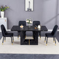Table And Chair Set.This Modern Dining Table With Mdf Marbled Design Gives You A Luxurious And Elegant Feel.Paired With Multiple Chairs With Pu Artificial Leather Backrest Cushions And Black Legs. Black Seats 4 Mdf
