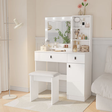 Vanity Desk With Lights, Vanity Set With Mirror, Makeup Vanity Desk With Large Drawers & Three Level Storage Dreeser, Vanitys Vanities With 3 Lights