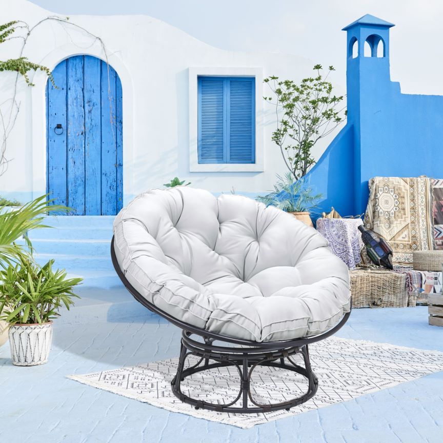 Francis Outdoor Moon Chair With Light Grey Cushion Light Grey Solid Surface