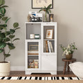 Wooden Floor Cabinet With 2 Glass Doors And 2 Storage Space,White ,Living Room Bathroom Entryway White White Mdf