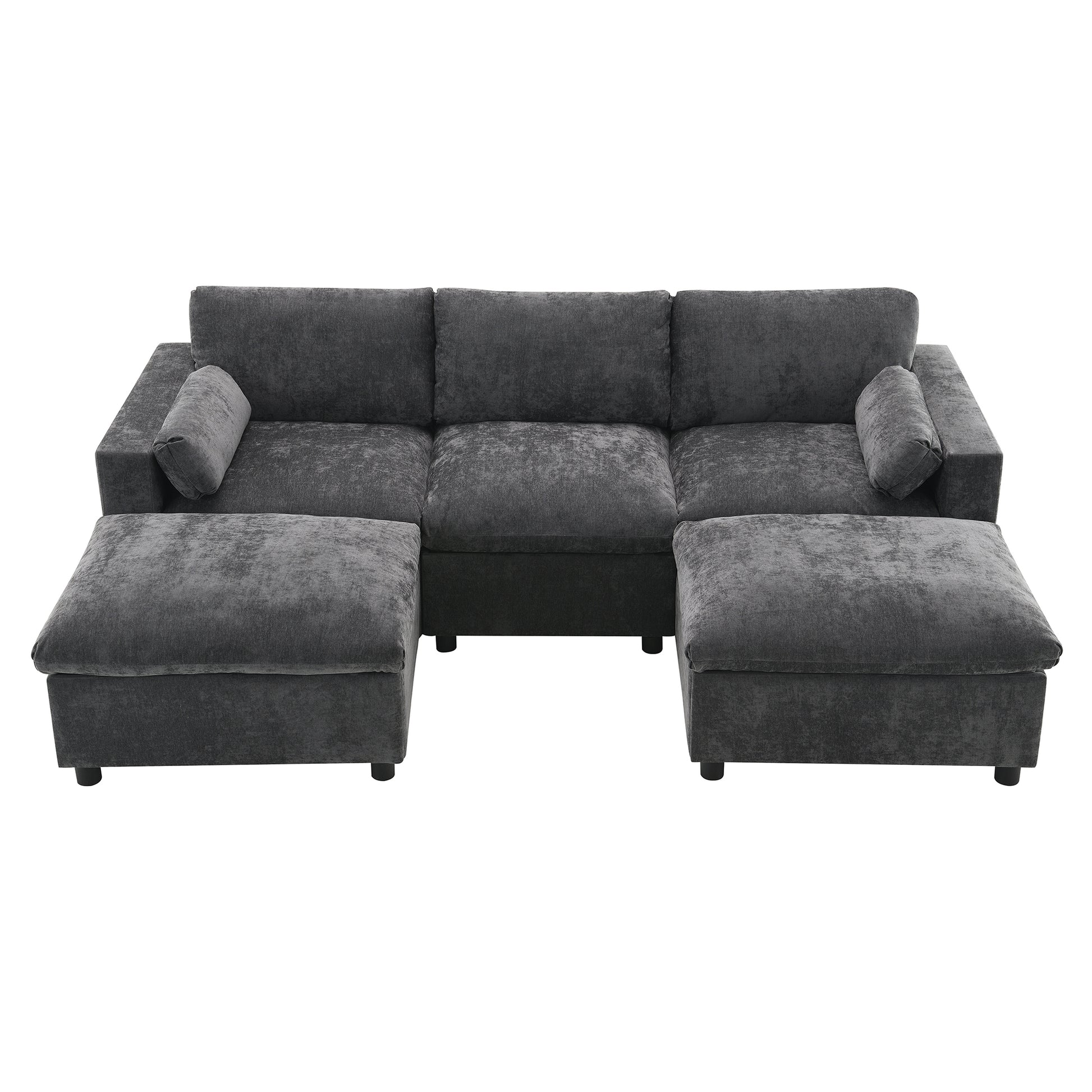 86.5''Chenille Sectional Sofa With Storage Pockets, 5 Seat U Shaped Sleeper Couch Set,2 Pic Free Combination,Convertible Sofa Bed With Ottoman For Living Room,Apartment,3 Colors Dark Grey Chenille 5 Seat