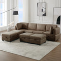 Adjustable Arms And Backs Sectional Sofa, Modern Sectional Couch U Shaped Sofa Couch With Storage Ottoman, Sofa With Convertible Chaise Brown Brown Polyester 4 Seat