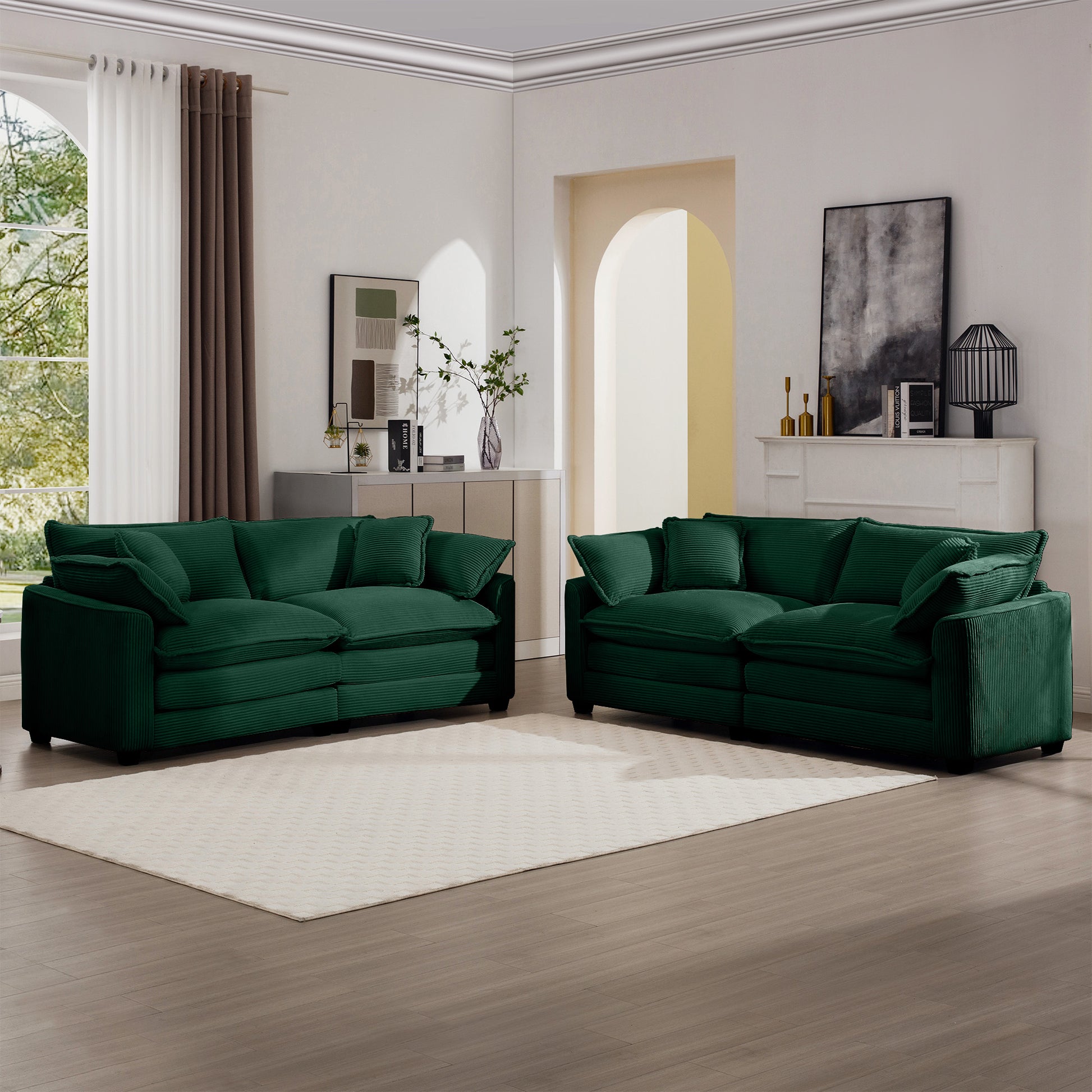 Modern Fabric Living Room Sofa Two Piece Set, Two Seater Sofas With