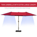 Outsunny Patio Umbrella 15' Steel Rectangular Outdoor Double Sided Market With Base, Sun Protection & Easy Crank For Deck Pool Patio, Wine Red Red Steel