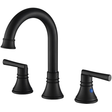 8" Widespread Dual Handle J Spout Bathroom Sink Faucet In Matte Black Matte Black Brass