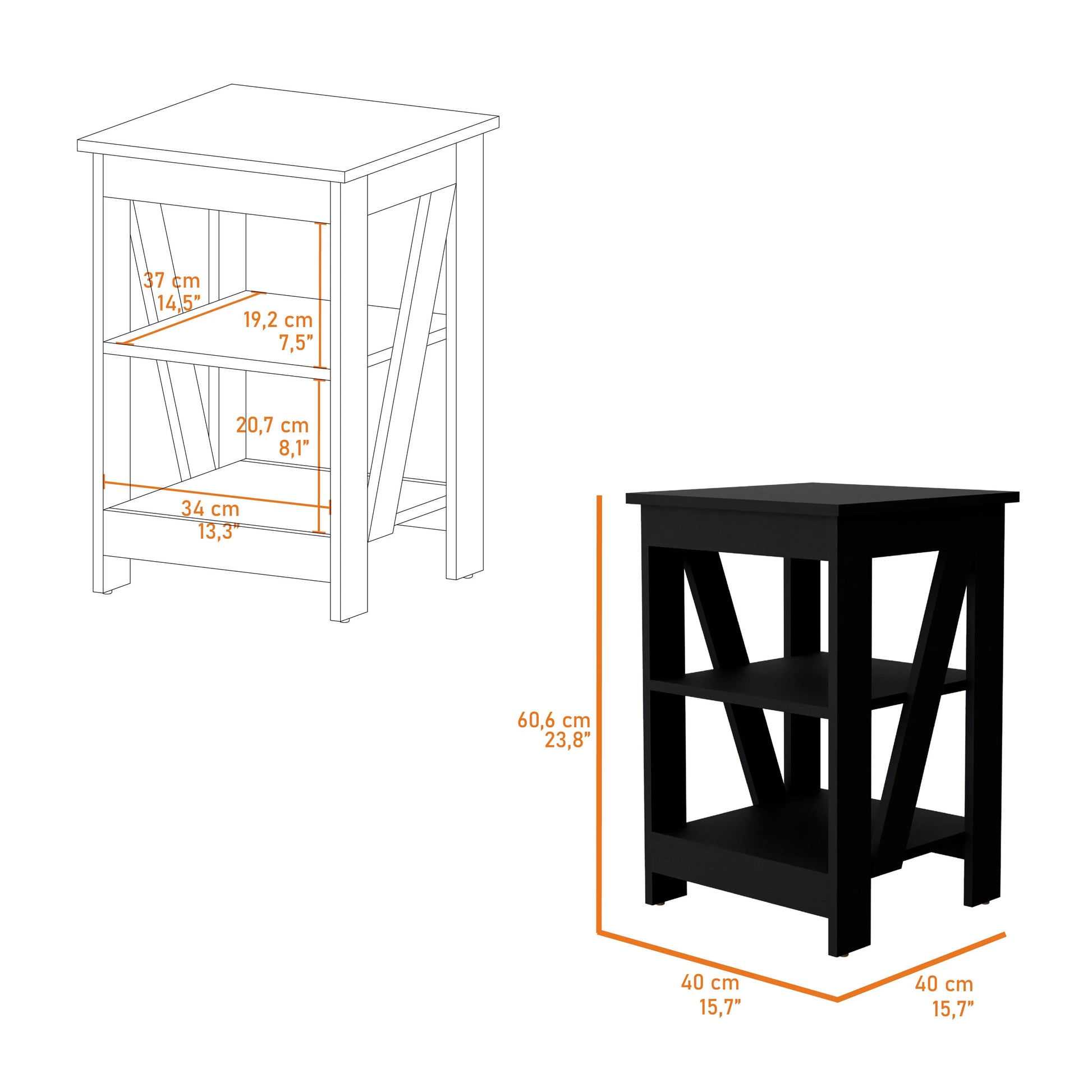 Black Table With 2 Shelves Black Shelves Square Wood