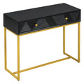 Modern Sleek Console Table Two Drawers With Stripe Design For Living Room And Entryway Black Black Mdf