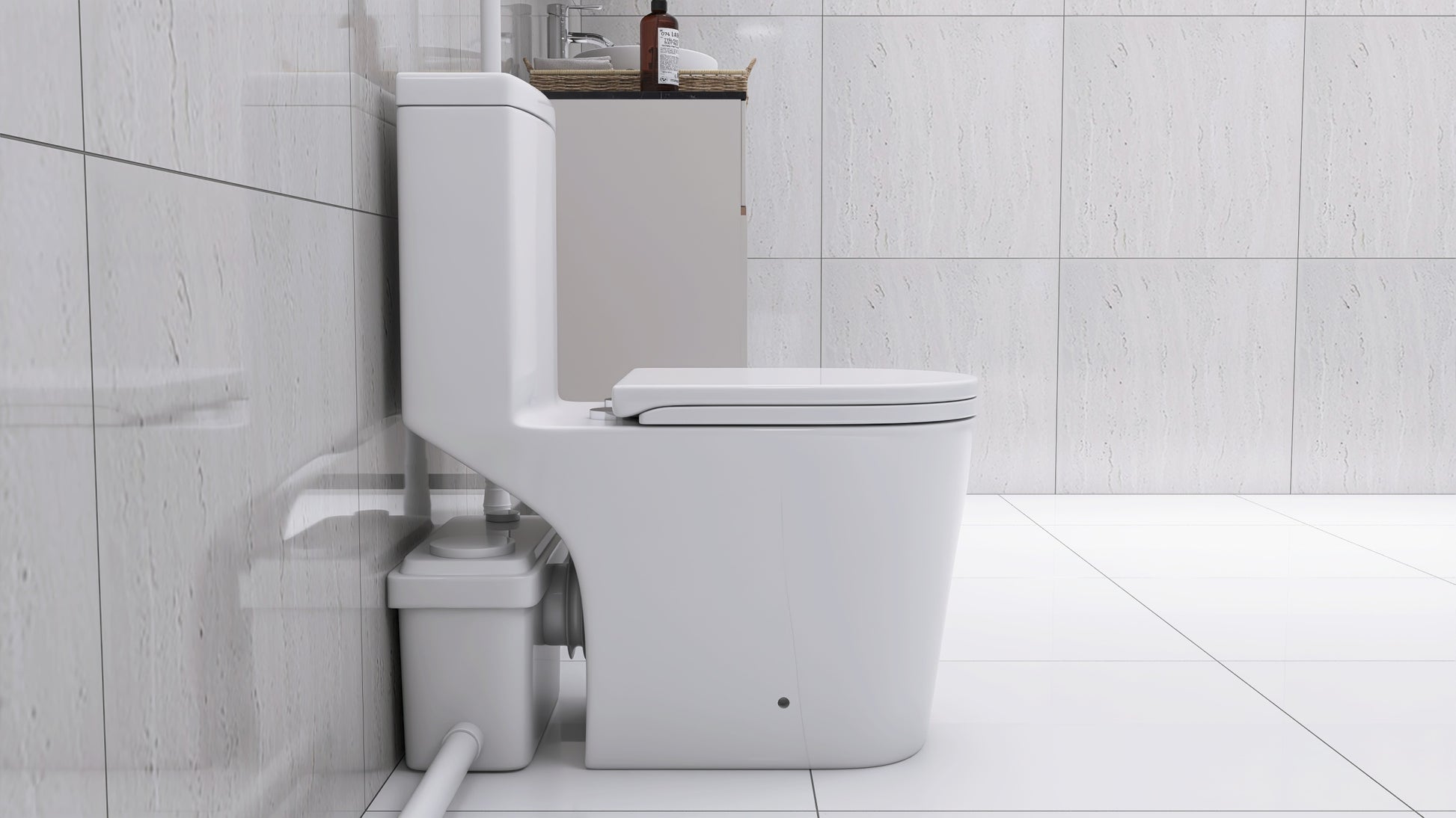 Upflush Toilet For Basement, 600W Macerating Toilet System With Powerful Dual Flush, Elongated 17.25 Ada Comfort, Soft Close Seat, 3 Water Inlets Connect To Sink, Shower, White White Modern Porcelain