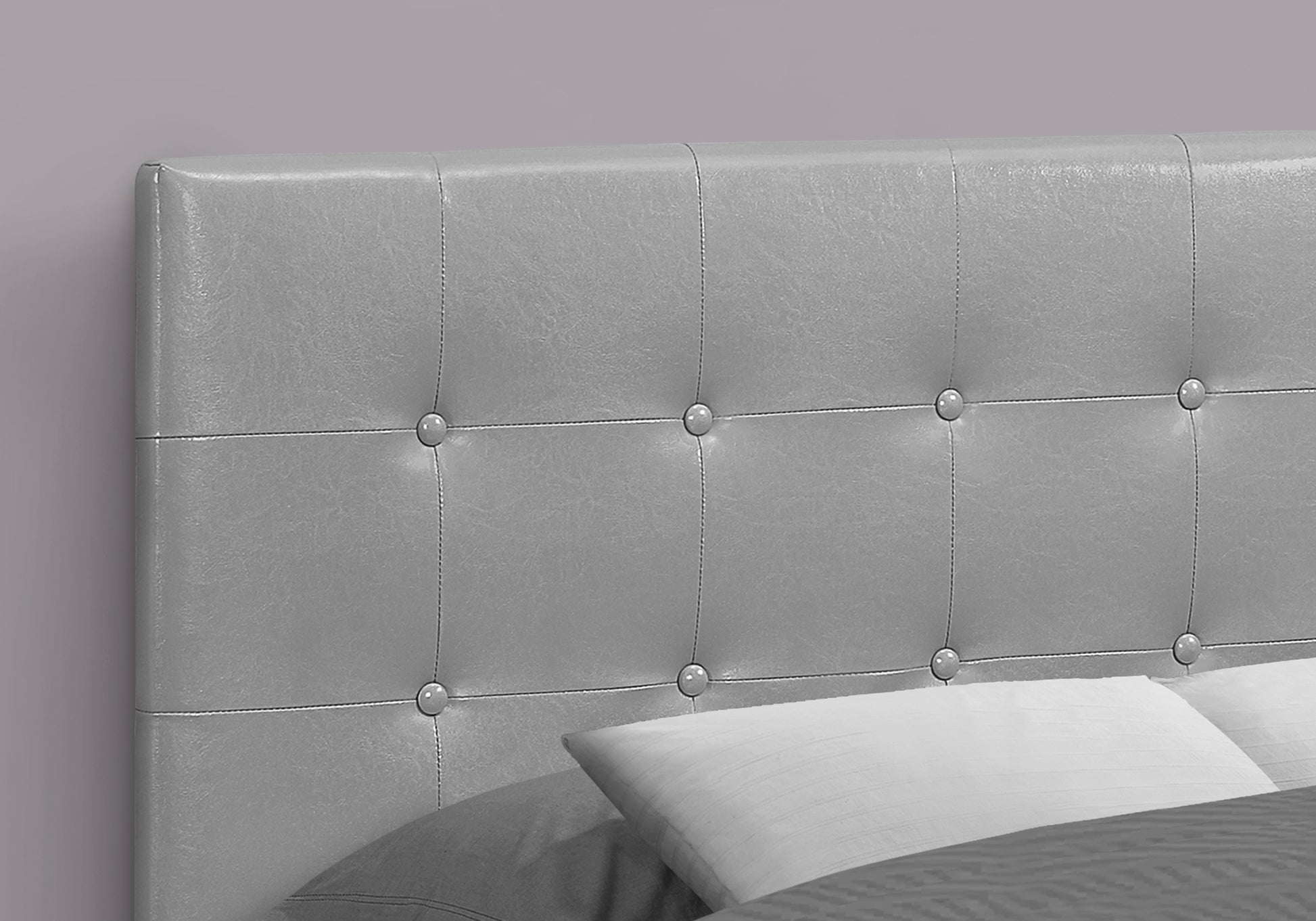 Bed, Headboard Only, Full Size, Bedroom, Upholstered, Grey Leather Look, Transitional Grey Foam Faux Leather