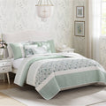 6 Piece Cotton Percale Quilt Set With Throw Pillows Aqua King Cal King King Aqua Polyester