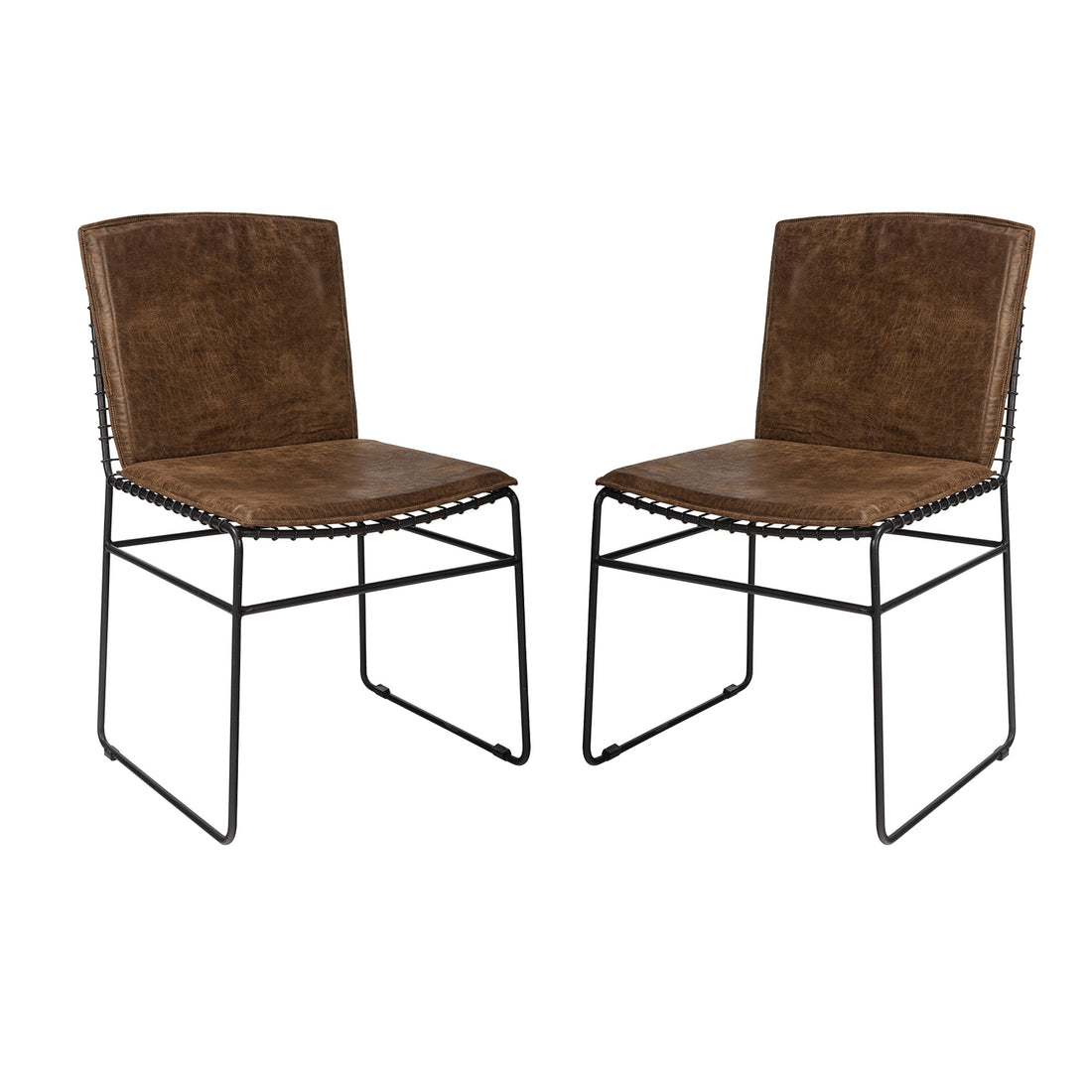 Set Of Two Upholstered Dining Chairs, Antique Brown Solid Antique Brown Rectangular Set Of 2 Faux Leather,Iron