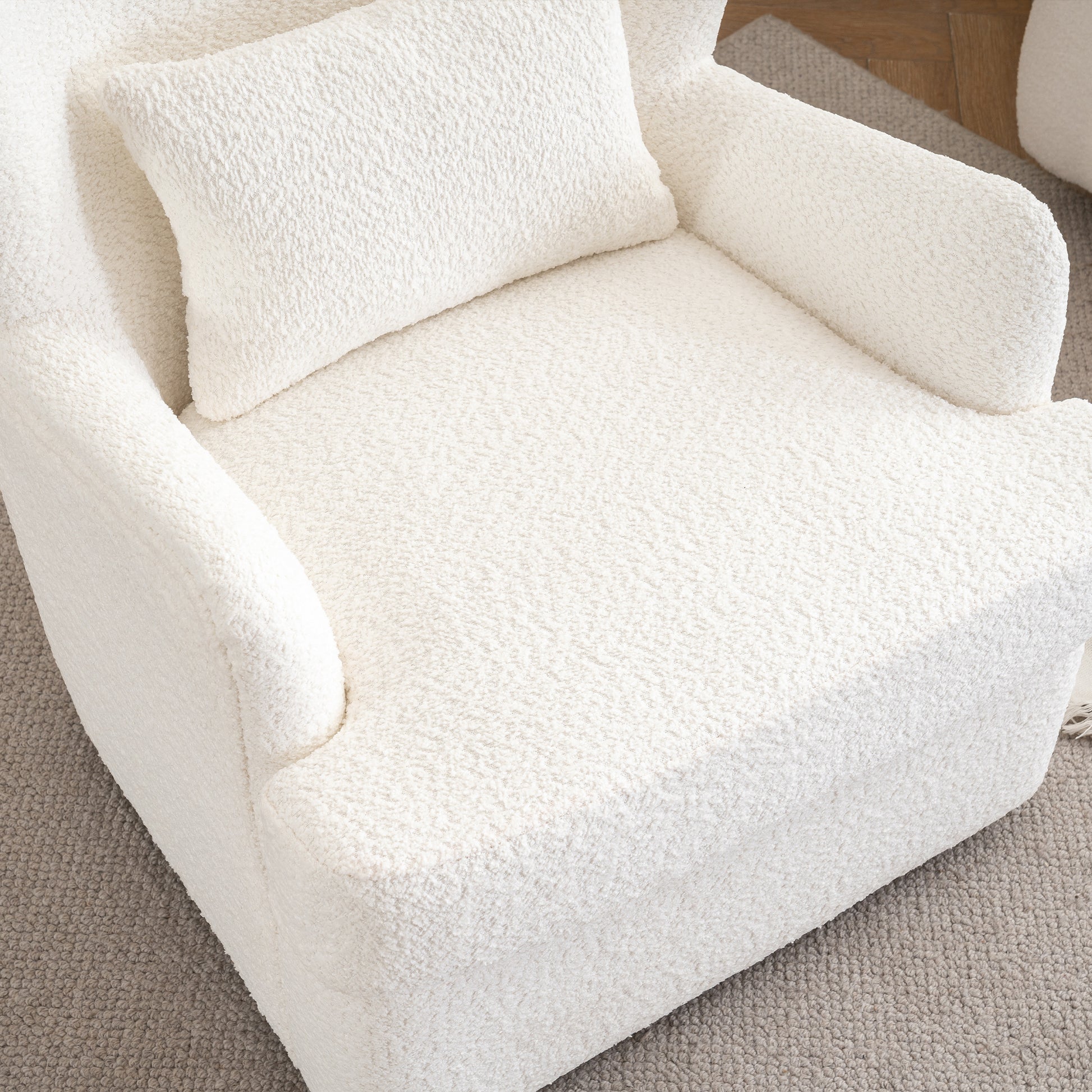 Modern Luxury Velvet Swivel Chair, 360 Swivel Comfort Round Armchair, Single Sofa Chair With Lounge Seat For Bedroom Office Reading Space, Set Of 1Beige Beige Wood