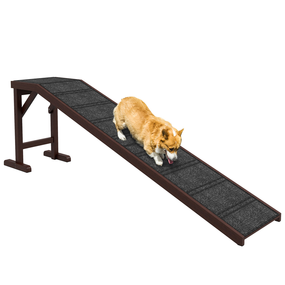 Pawhut Dog Ramp For Bed, Pet Ramp For Dogs With Non Slip Carpet And Top Platform, 74" X 16" X 25", Brown Brown Wood