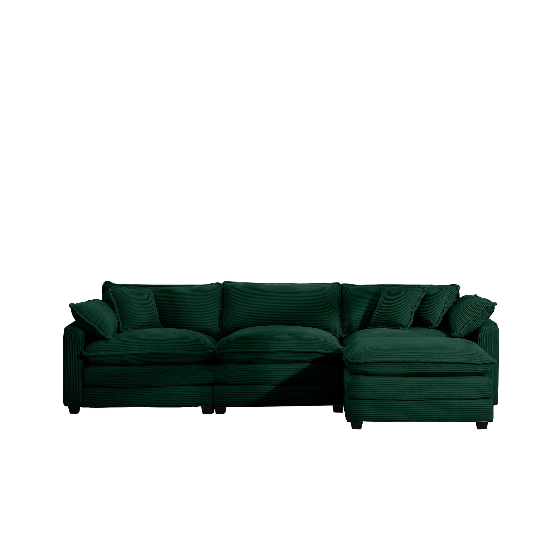 Corduroy 3 Seater Sofa With 1 Footrest, L Shaped Double Sofa With Ottoman For Small Living Rooms, Green Corduroy Sofa Green Corduroy 3 Seat