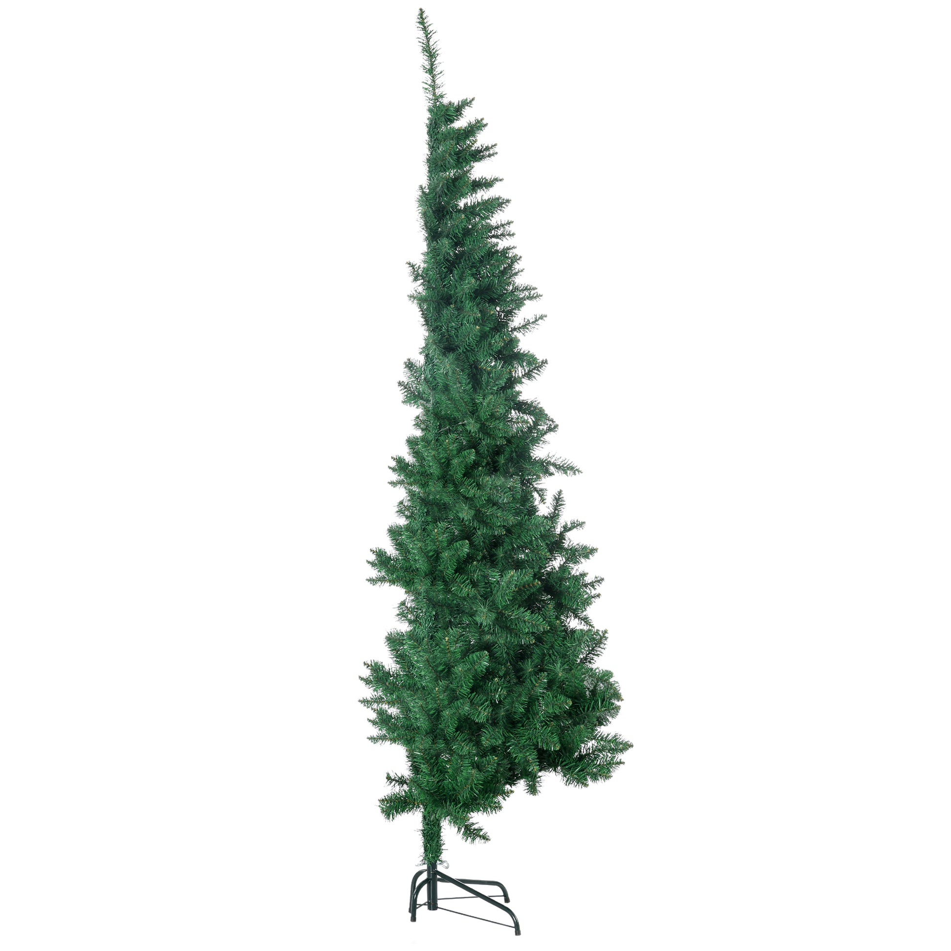 Homcom 7Ft Half Artificial Christmas Tree Holiday D Cor With 520 Branches, Auto Open, Steel Base, Green Green Plastic