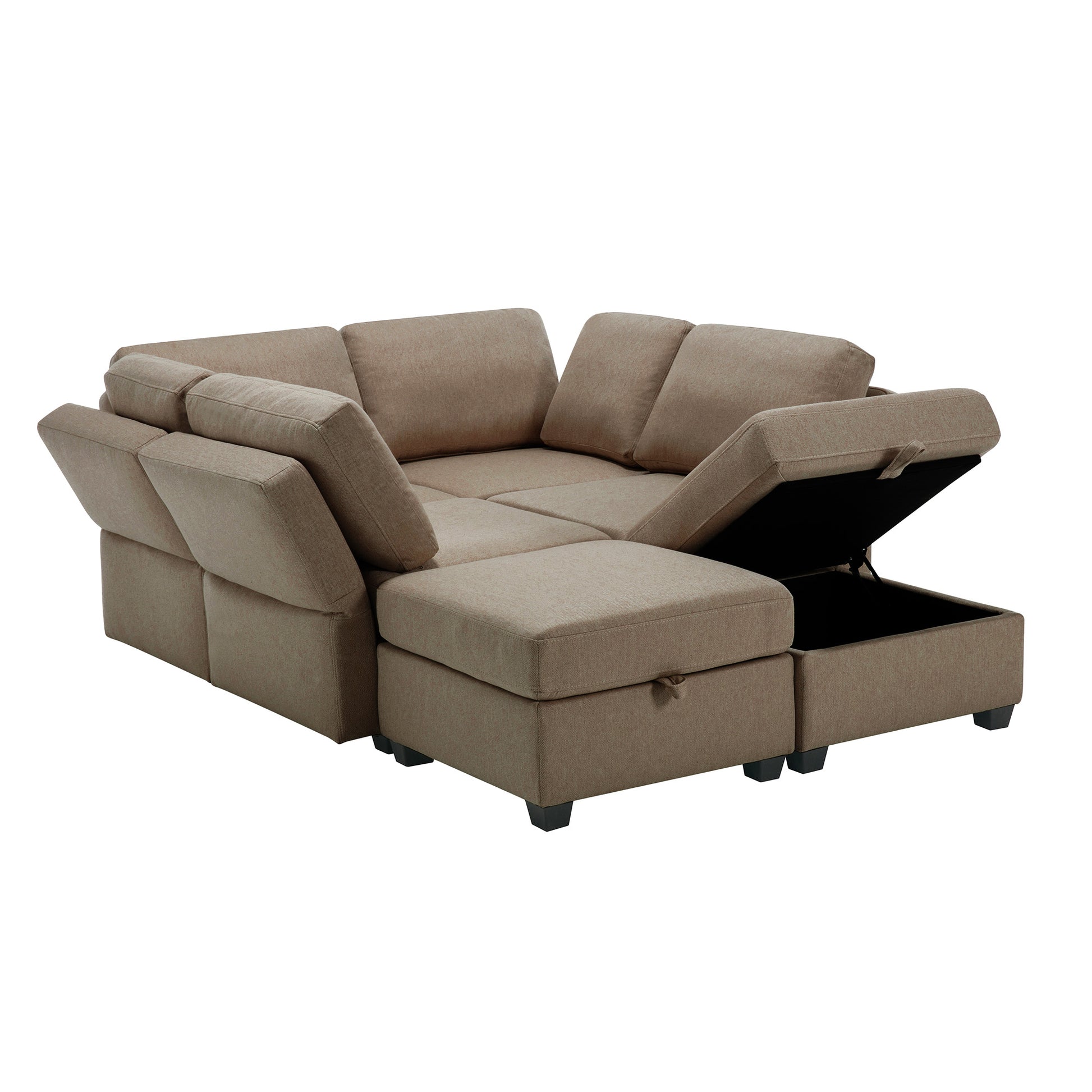 Oversized Modern 6 Seat Upholstered Sofa, Large Sectional Sofa With Storage Seats And Ottomanssofa Bed With Thick And Soft Cushions At All Sidesadjustable Arms And Backs Brown Brown Polyester 4 Seat