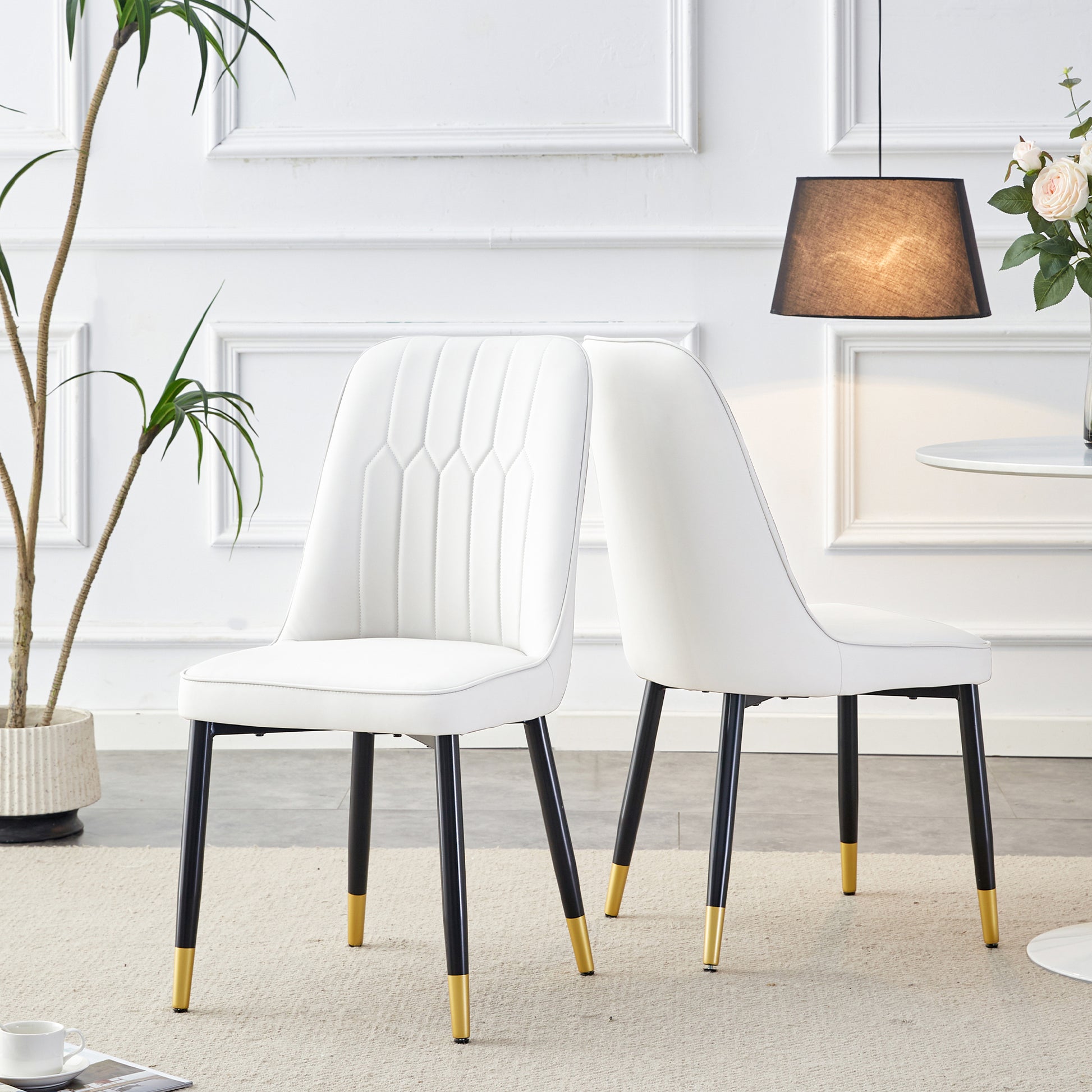 Large Modern Minimalist Rectangular Dining Table With 0.39 "Imitation Marble Black Tabletop And Golden Metal Legs, Paired With Chairs With Pu Cushions And Black Metal Legs. F 1537 C 007 Black Gold Glass Metal