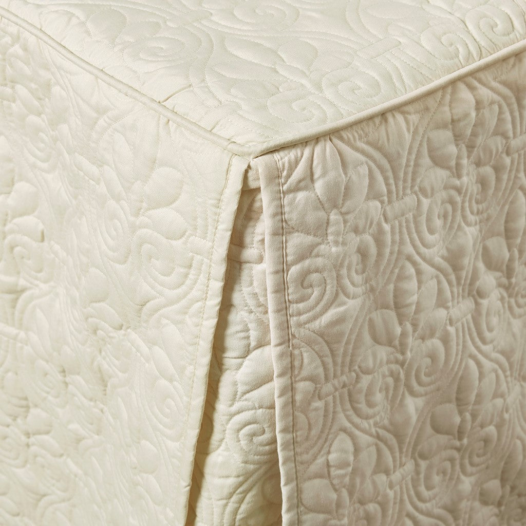 3 Piece Split Corner Pleated Quilted Bedspread Cream King Cream Polyester
