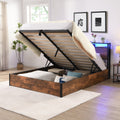 Lift Up Storage Bed Frame, Full Size Bed Frame With Bookcase Headboard & Led Lights, Wooden Platform Bed Frame With Charging Station, No Spring Box Needed, Rustic Brown Box Spring Not Required Full Rustic Brown Metal Brown Bedroom Industrial Bed Frame